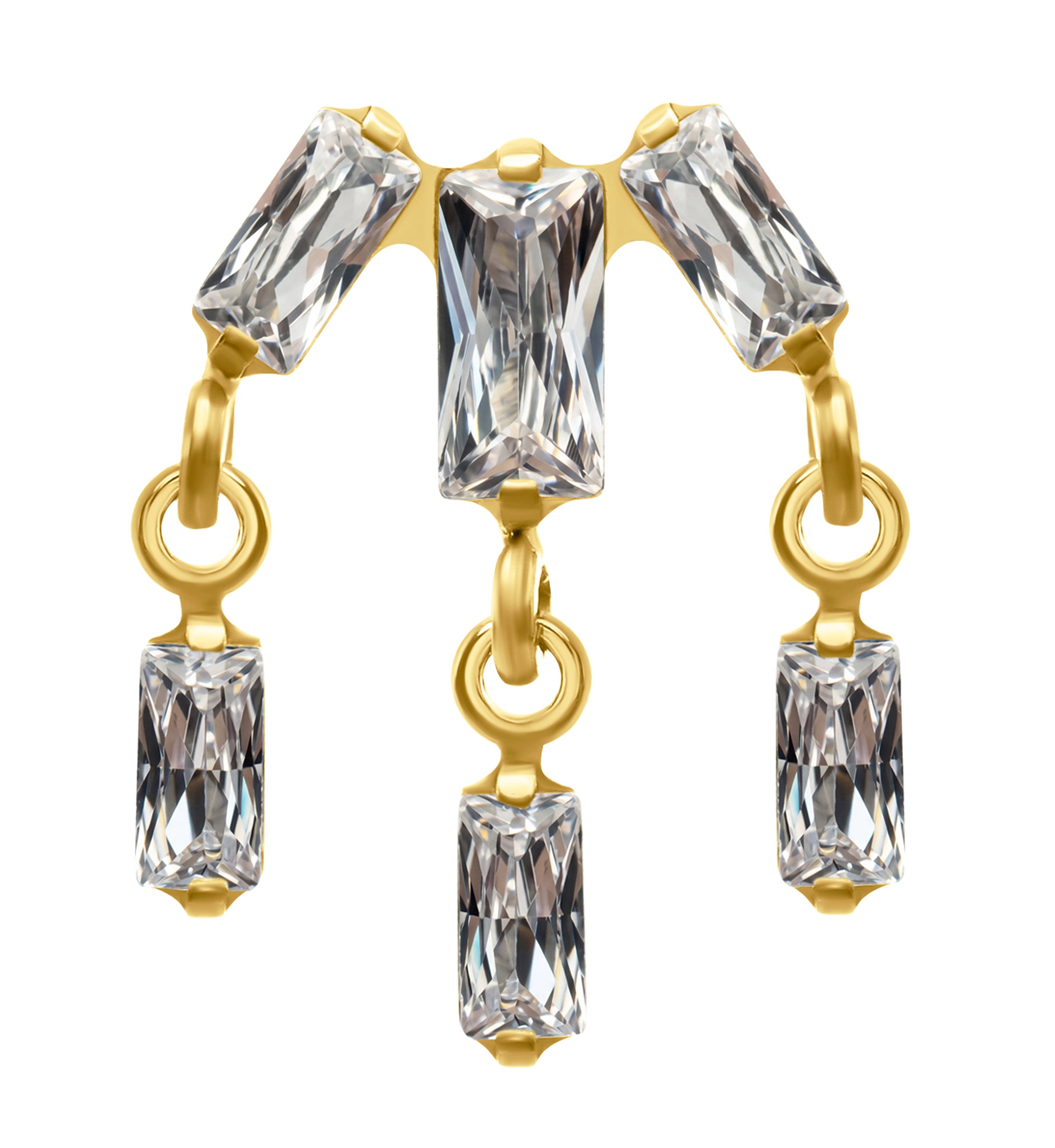 24kt Gold PVD Waterfall CZ Dangle Titanium Threadless Top
