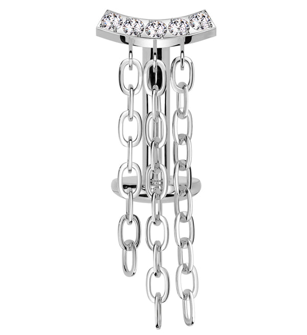 Arch Triple Chain Dangle Clear CZ Titanium Threadless Belly Button Ring