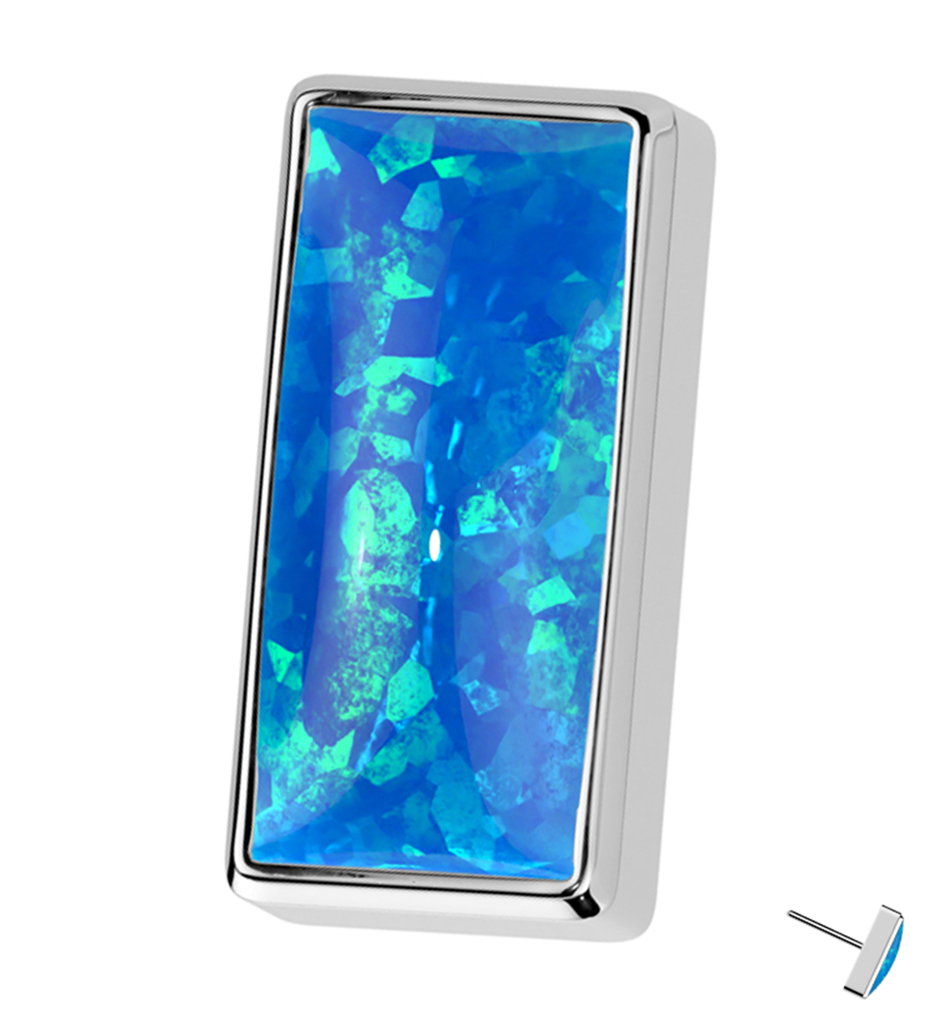 Baguette Blue Opal Threadless Titanium Top