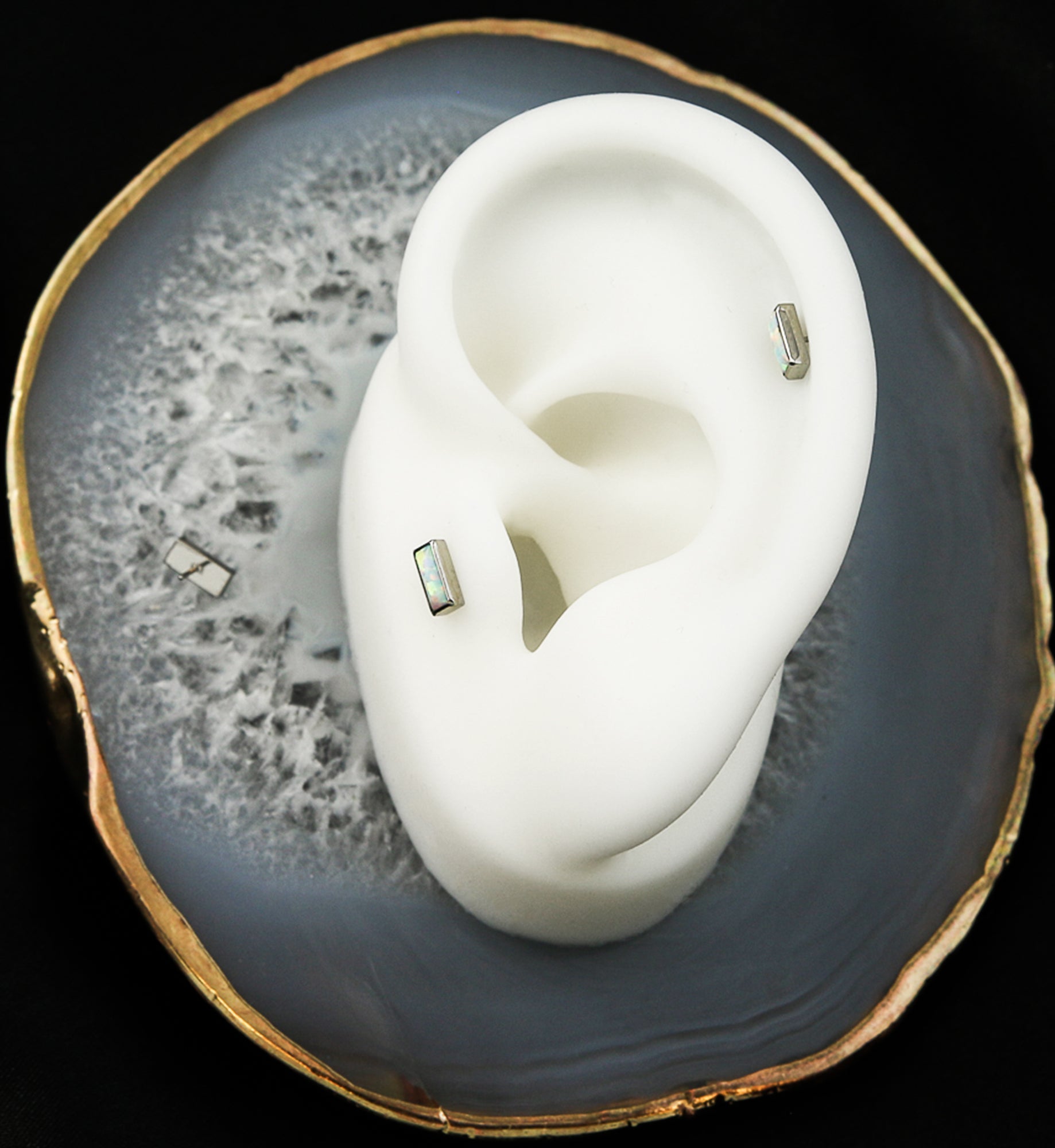 Baguette White Opal Threadless Titanium Top