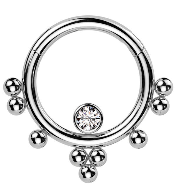 Beaded Cluster Clear CZ Stainless Steel Hinged Segment Ring