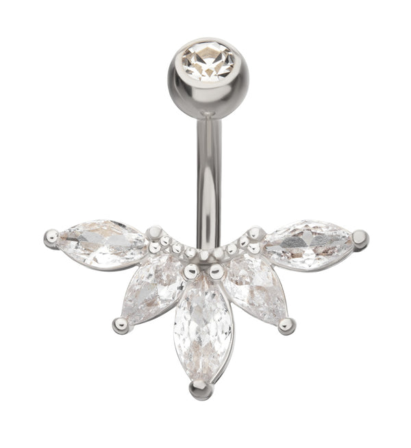 Beaded Horizontal Marquise Clear CZ Stainless Steel Belly Button Ring