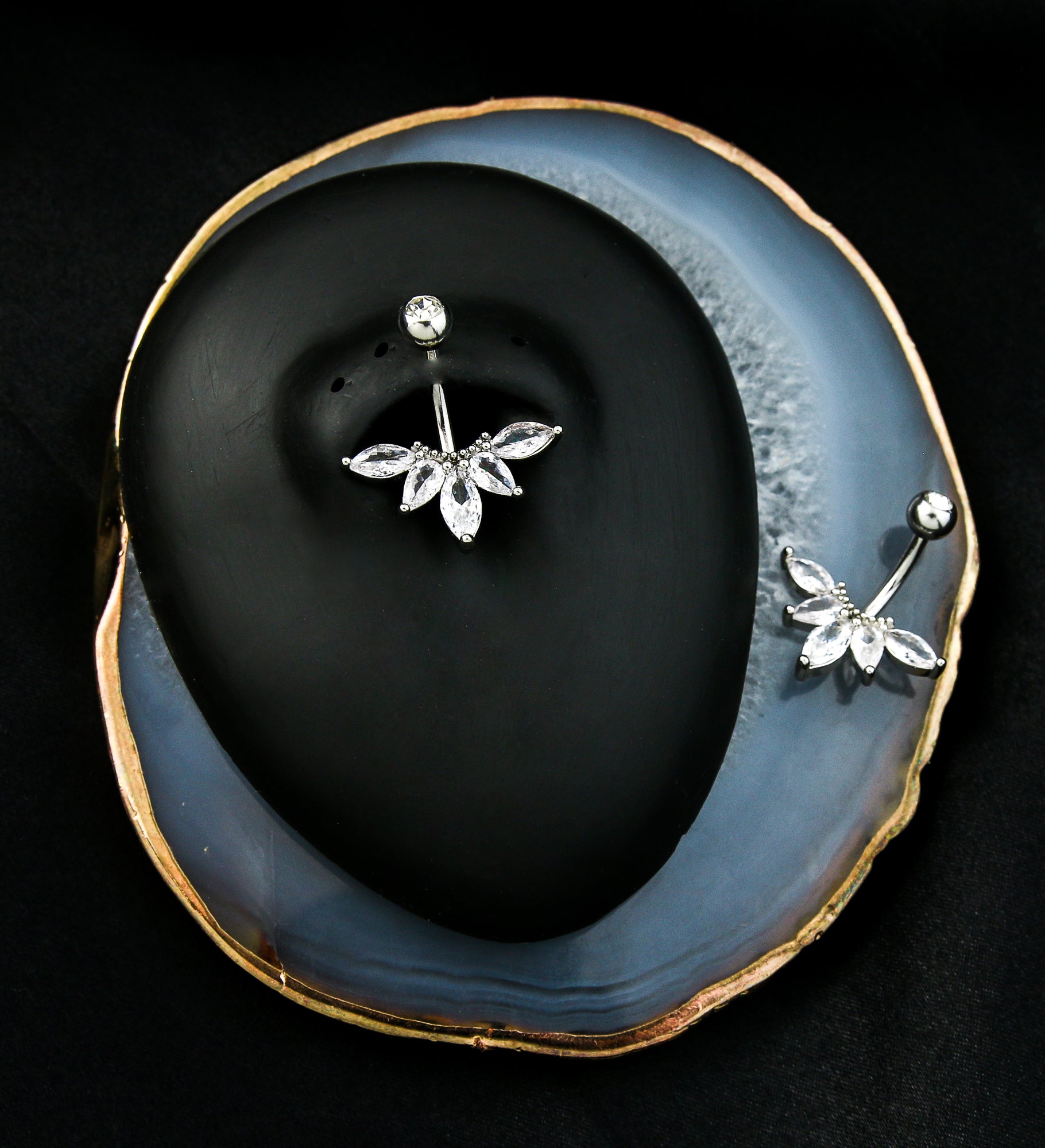 Beaded Horizontal Marquise Clear CZ Stainless Steel Belly Button Ring