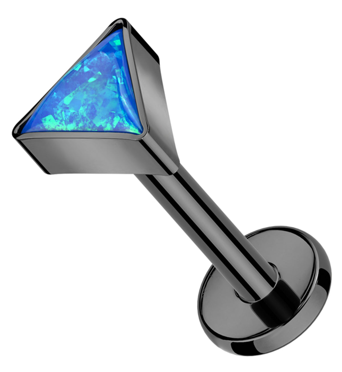 Triangular Pvd Black PVD Triangle Blue Opalite Internally Threaded Titanium Labret