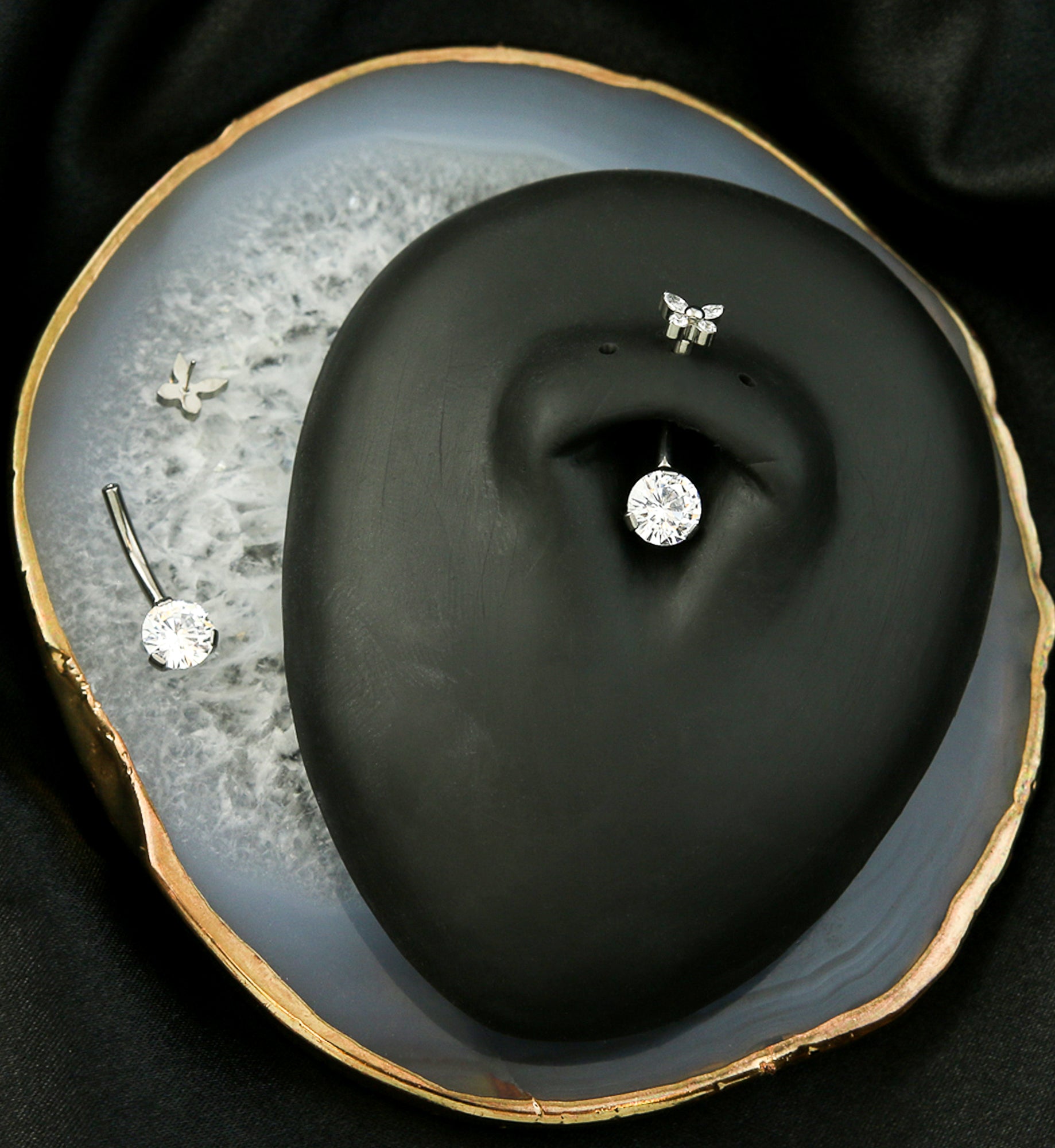 Butterfly Clear CZ Titanium Threadless Belly Button Ring