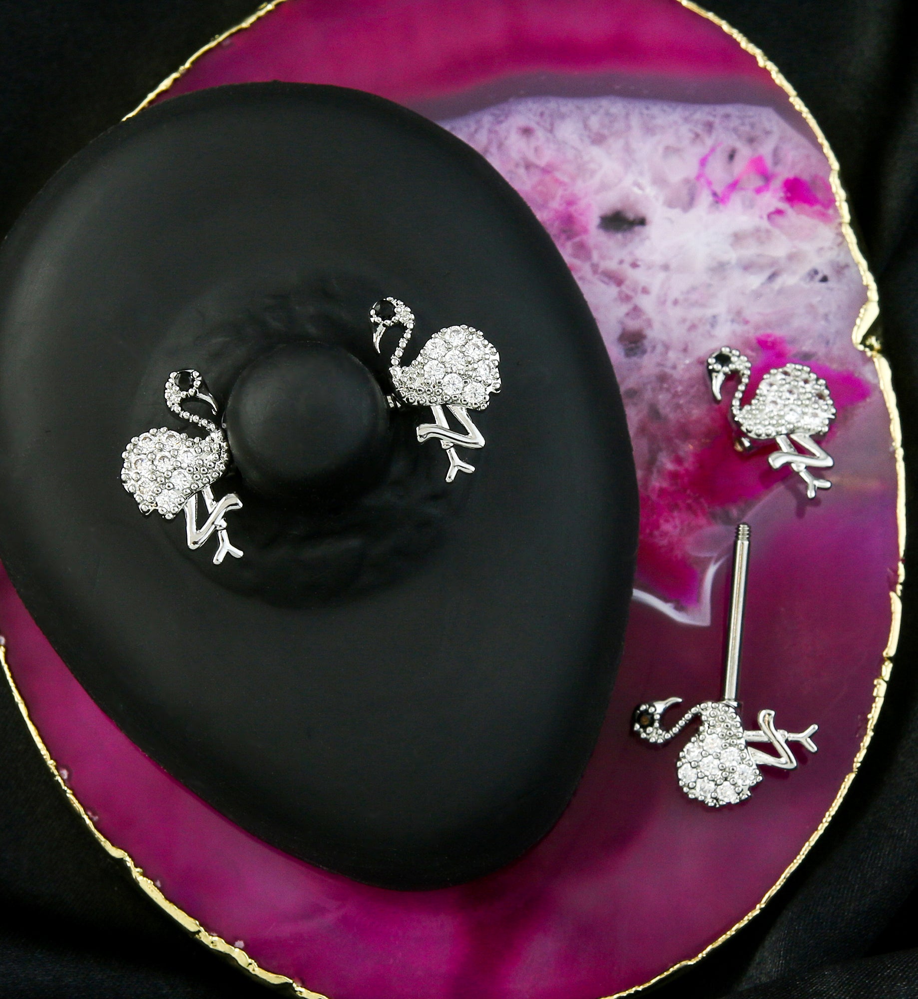 Flamingo Clear CZ Stainless Steel Nipple Barbell