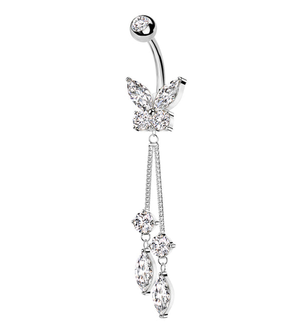 Flying Marquise Butterfly Clear CZ Dangle Stainless Steel Belly Button Ring