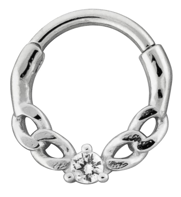 Frontal Chain Clear CZ Stainless Steel Hinged Segment Ring