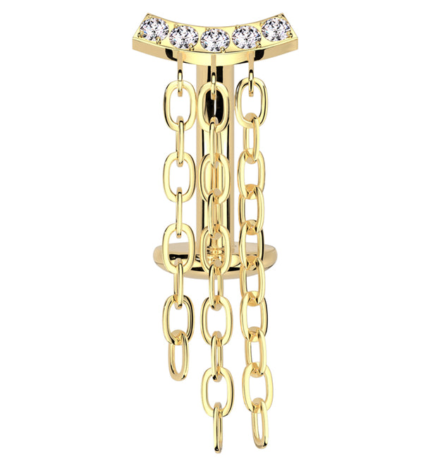 Gold PVD Arch Triple Chain Dangle Clear CZ Titanium Threadless Belly Button Ring