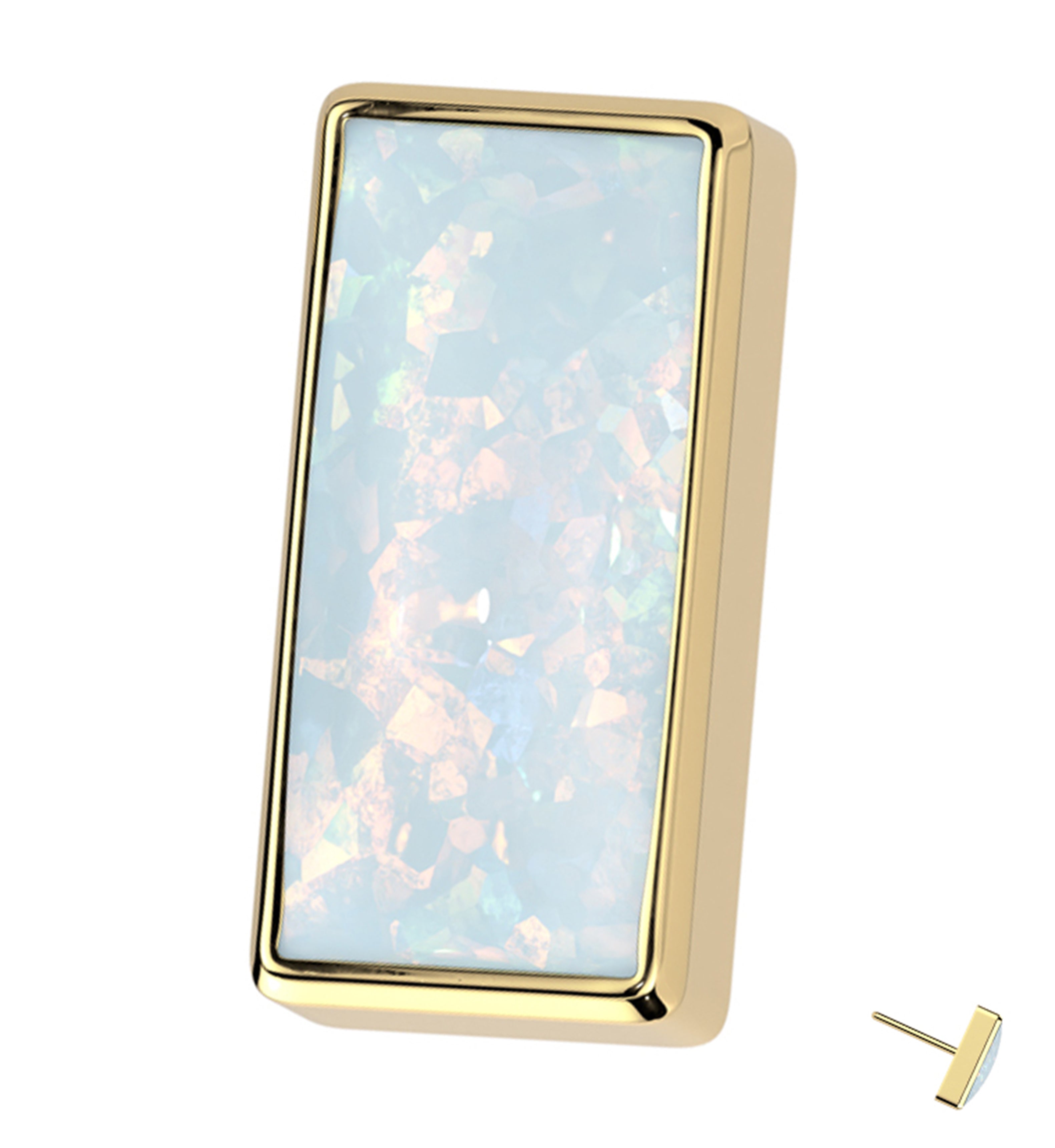 Gold PVD Baguette White Opal Threadless Titanium Top