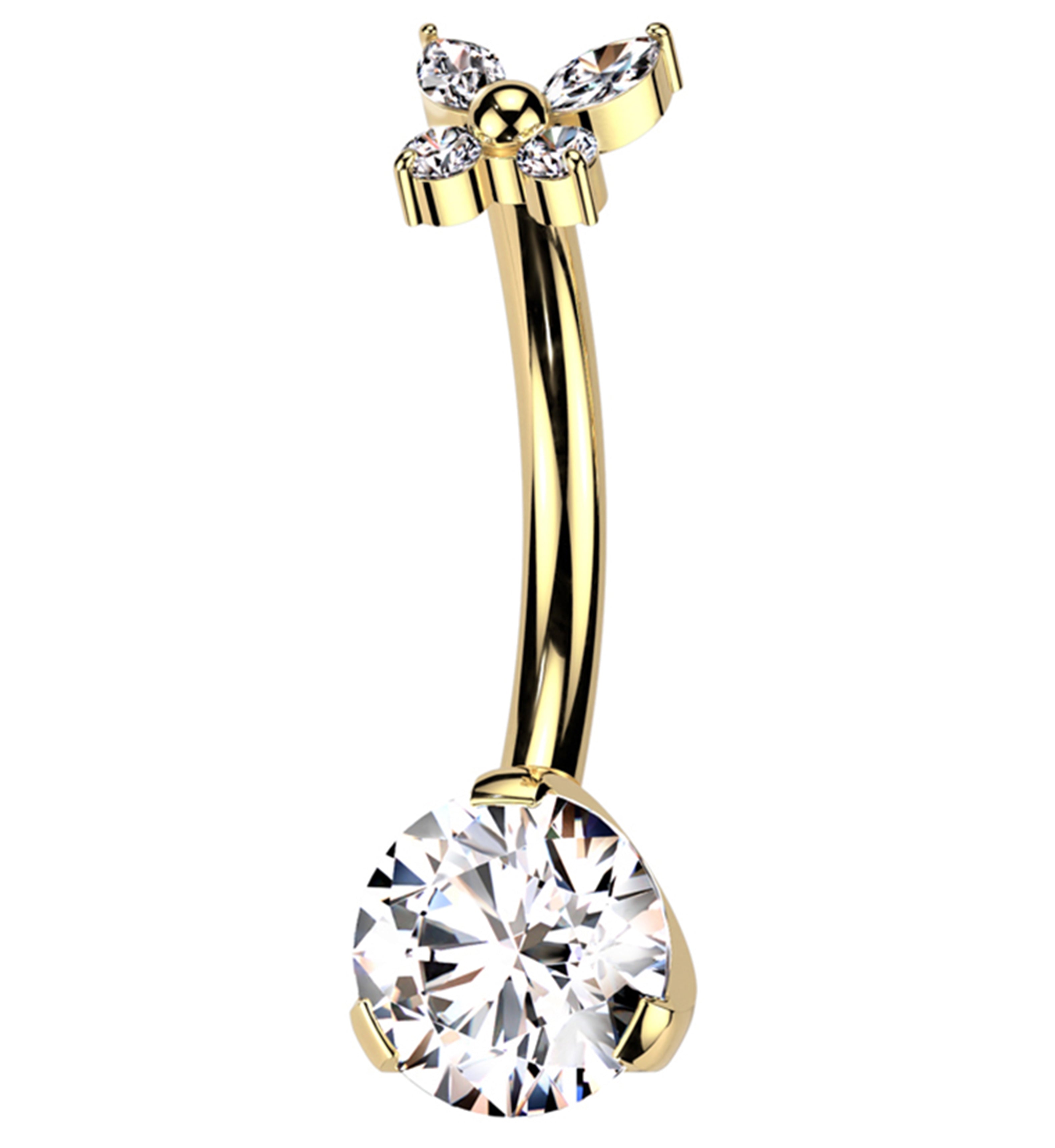 Gold PVD Butterfly Clear CZ Titanium Threadless Belly Button Ring