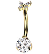 Gold PVD Butterfly Clear CZ Titanium Threadless Belly Button Ring
