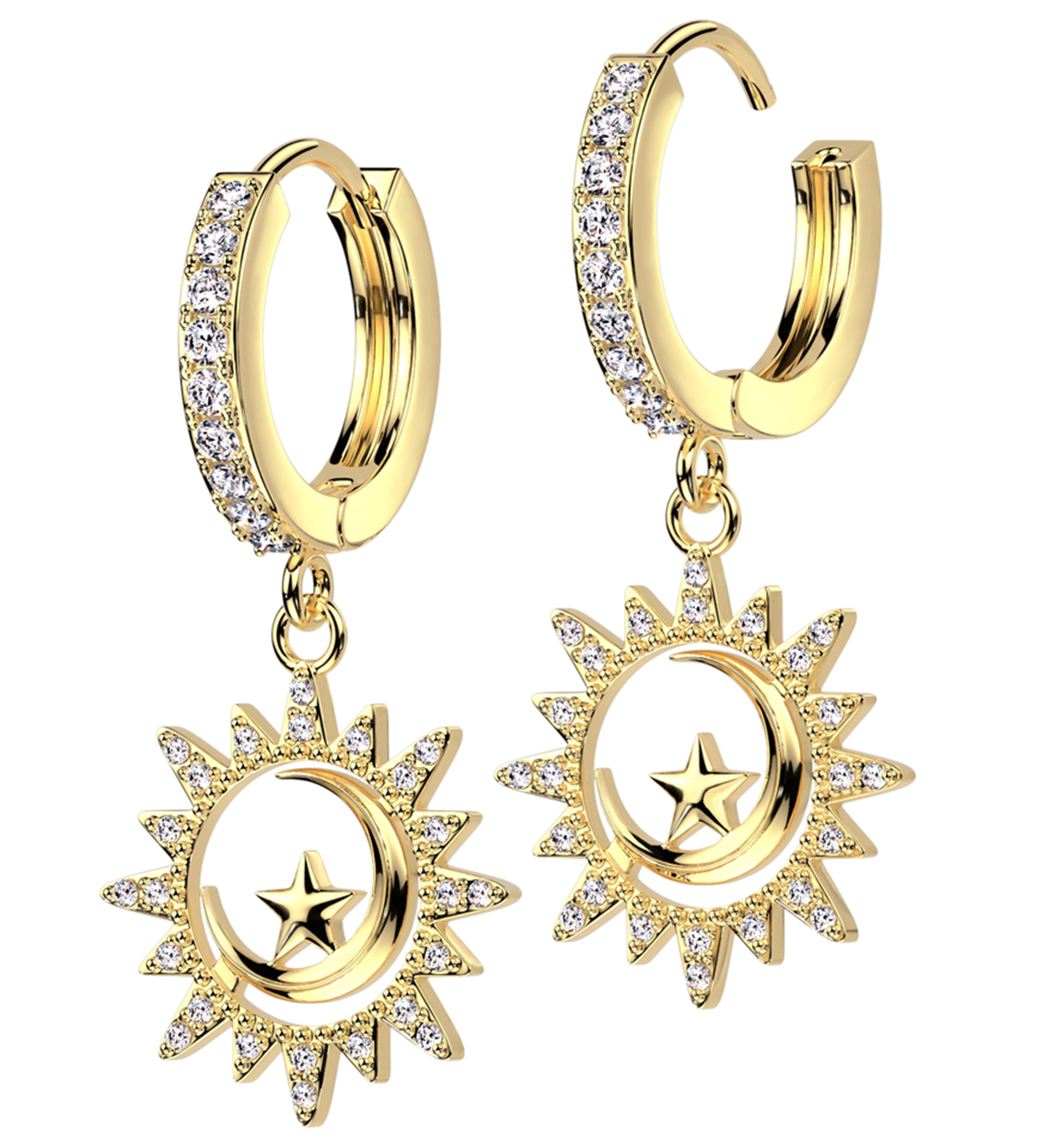 Gold PVD Celestial CZ Stainless Steel Hoop Earrings