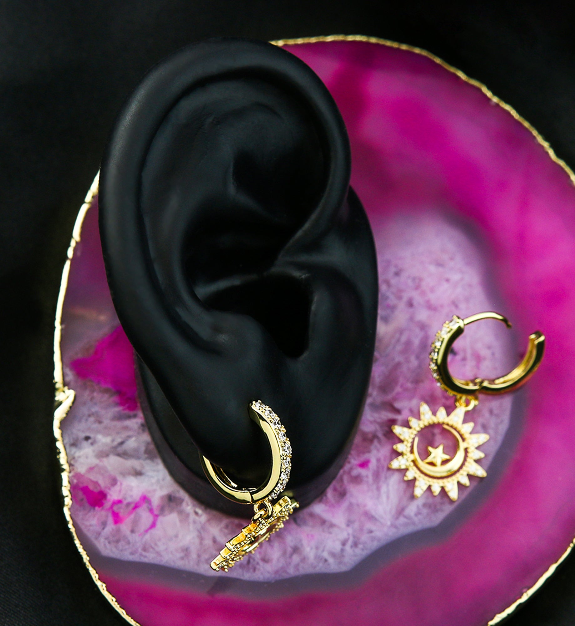 Gold PVD Celestial CZ Stainless Steel Hoop Earrings