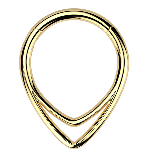Gold PVD Double Lined Teardrop Titanium Hinged Segment Ring