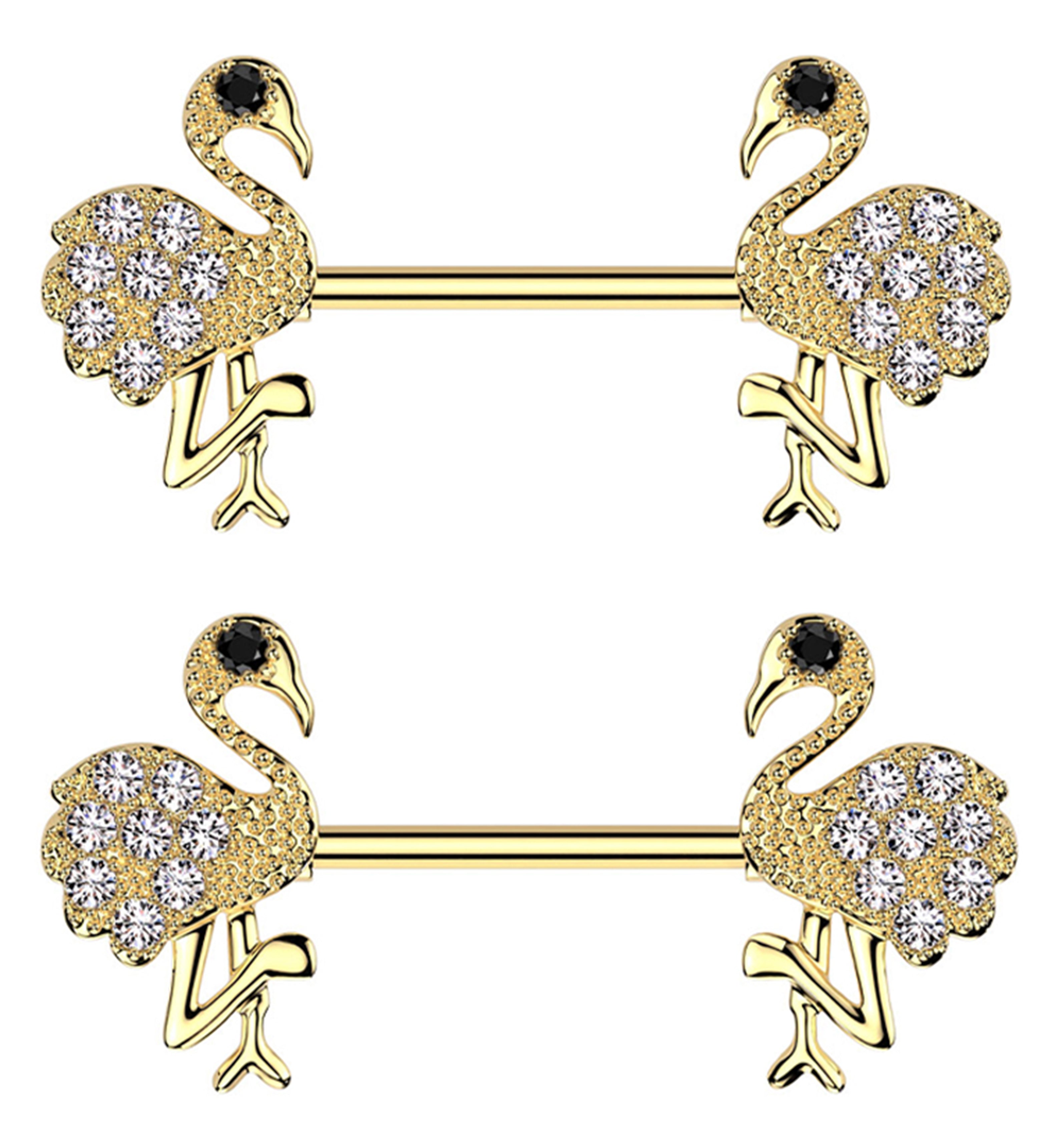 Gold PVD Flamingo Clear CZ Stainless Steel Nipple Barbell