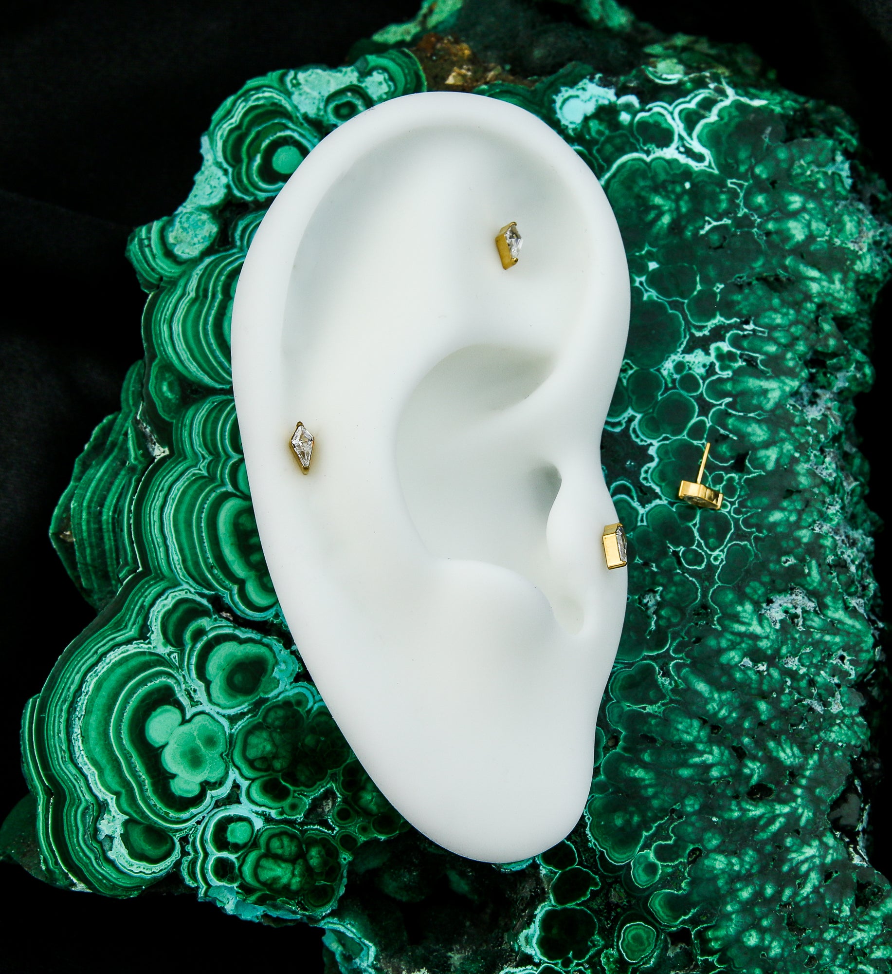 Gold PVD Tetra Clear CZ Titanium Threadless Top