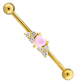Gold PVD Pink Heart Clear CZ Stainless Steel Industrial Barbell