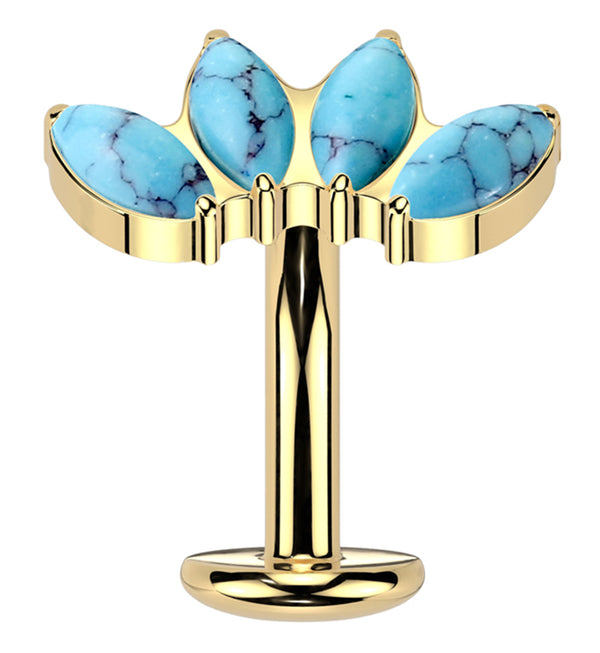 Gold PVD Quartet Turquoise Howlite Titanium Threadless Belly Button Ring