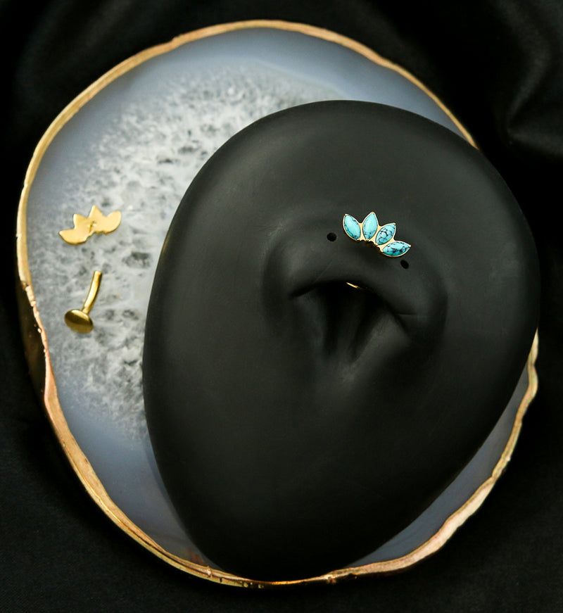 Gold PVD Quartet Turquoise Howlite Titanium Threadless Belly Button Ring