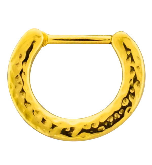 Gold PVD Stamp Hammered Stainless Steel Hinged Segment Ring