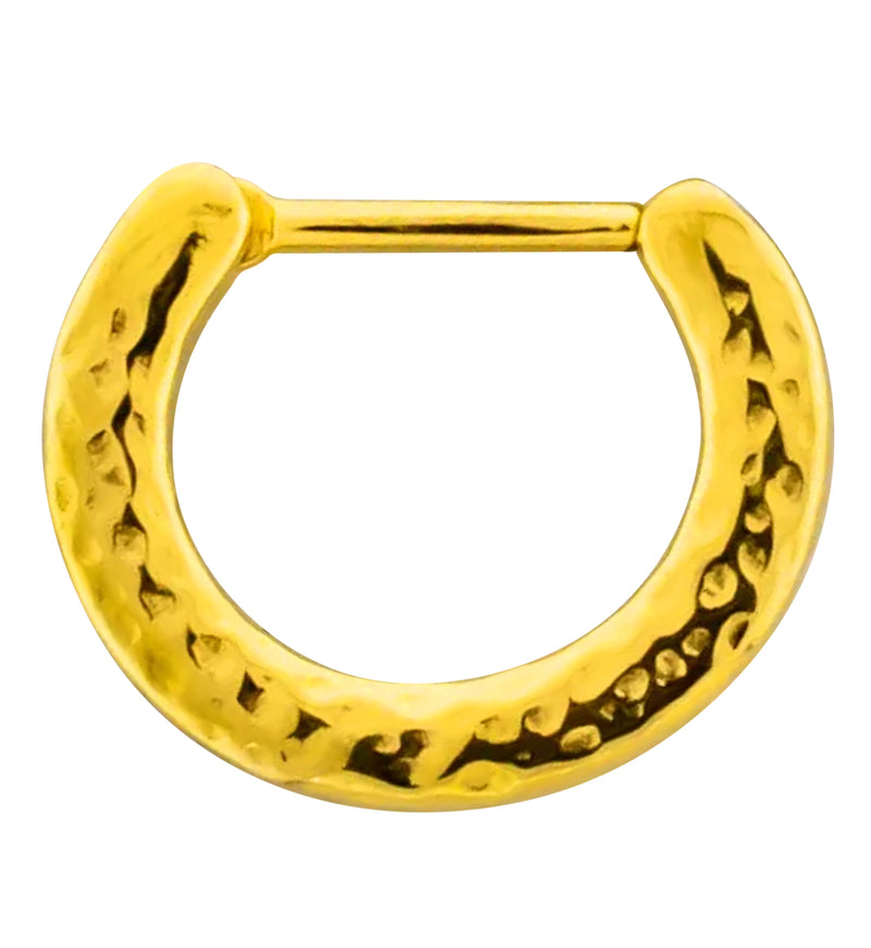 Gold PVD Stamp Hammered Stainless Steel Hinged Segment Ring