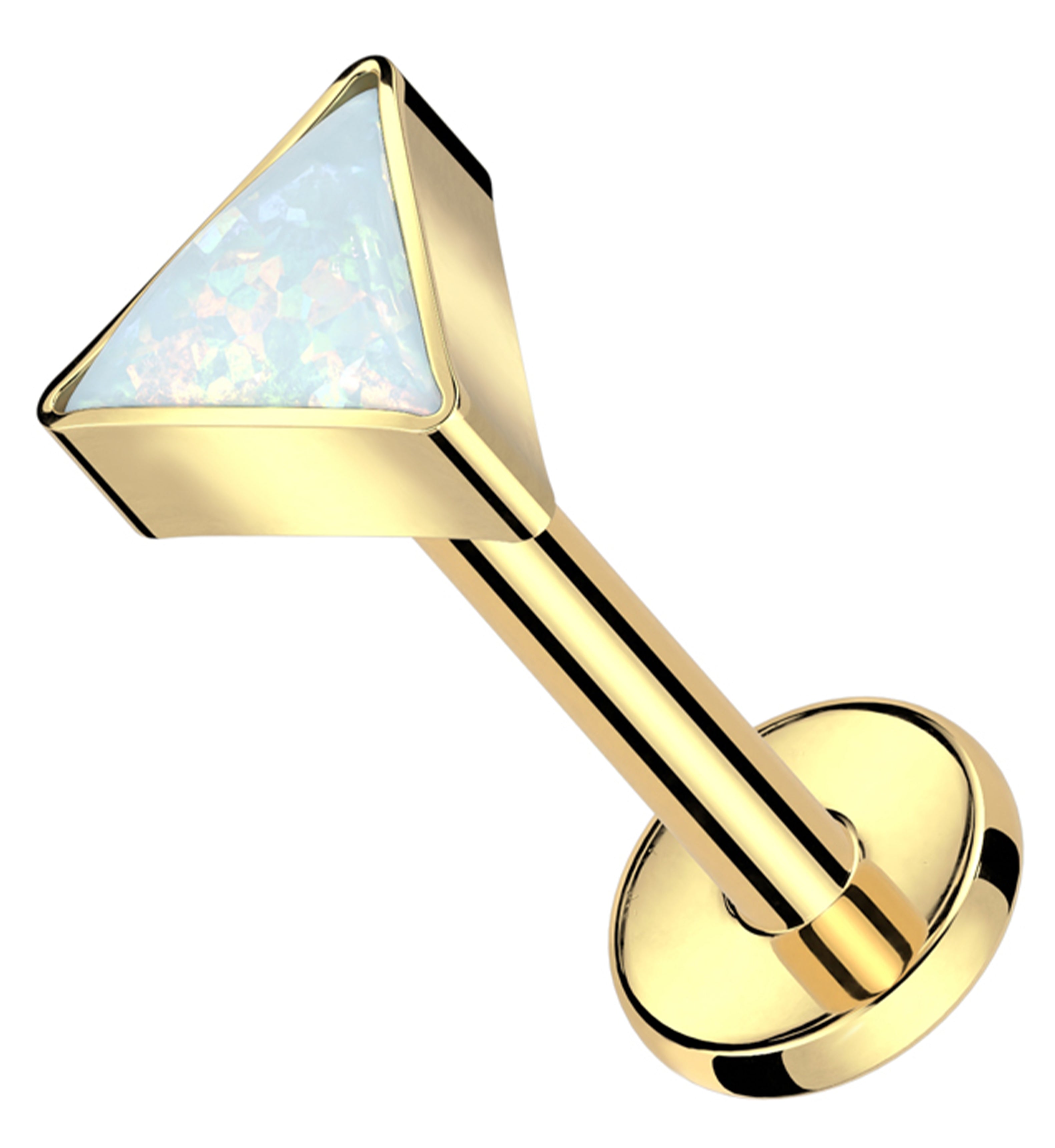 Gold PVD Triangle White Opalite Internally Threaded Titanium Labret ...