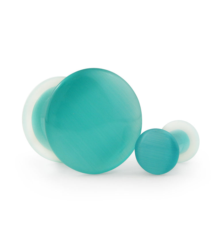 Turquoise Cat's Eye Glass Single Flare Plugs