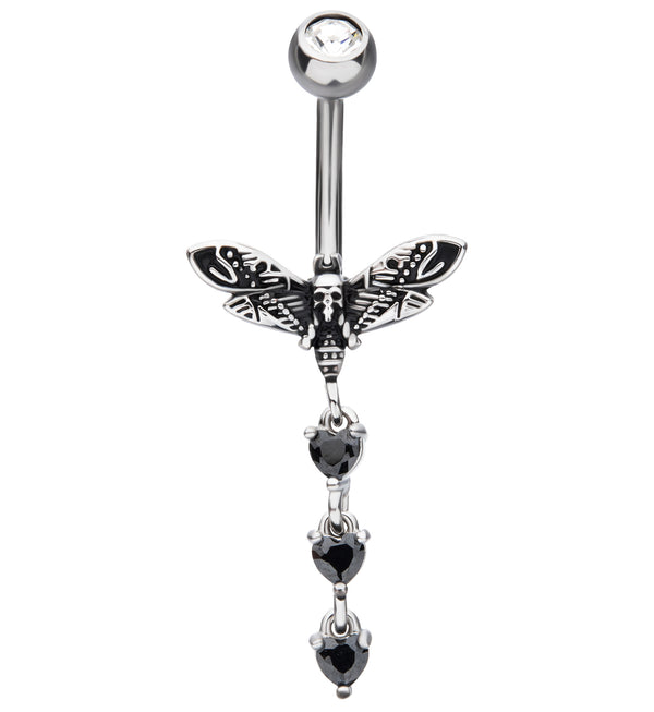 Love Death Moth Black CZ Dangle Stainless Steel Belly Button Ring