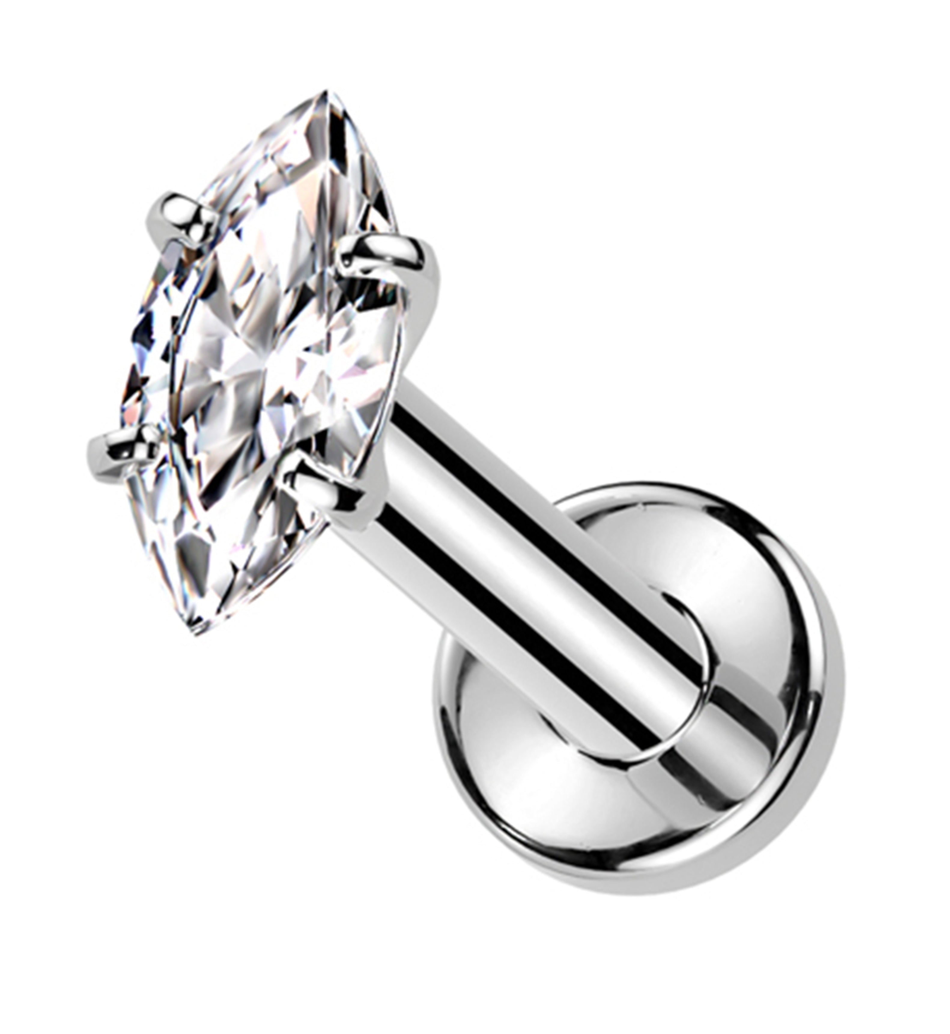 Marquise Clear CZ Internally Threaded Titanium Labret Post