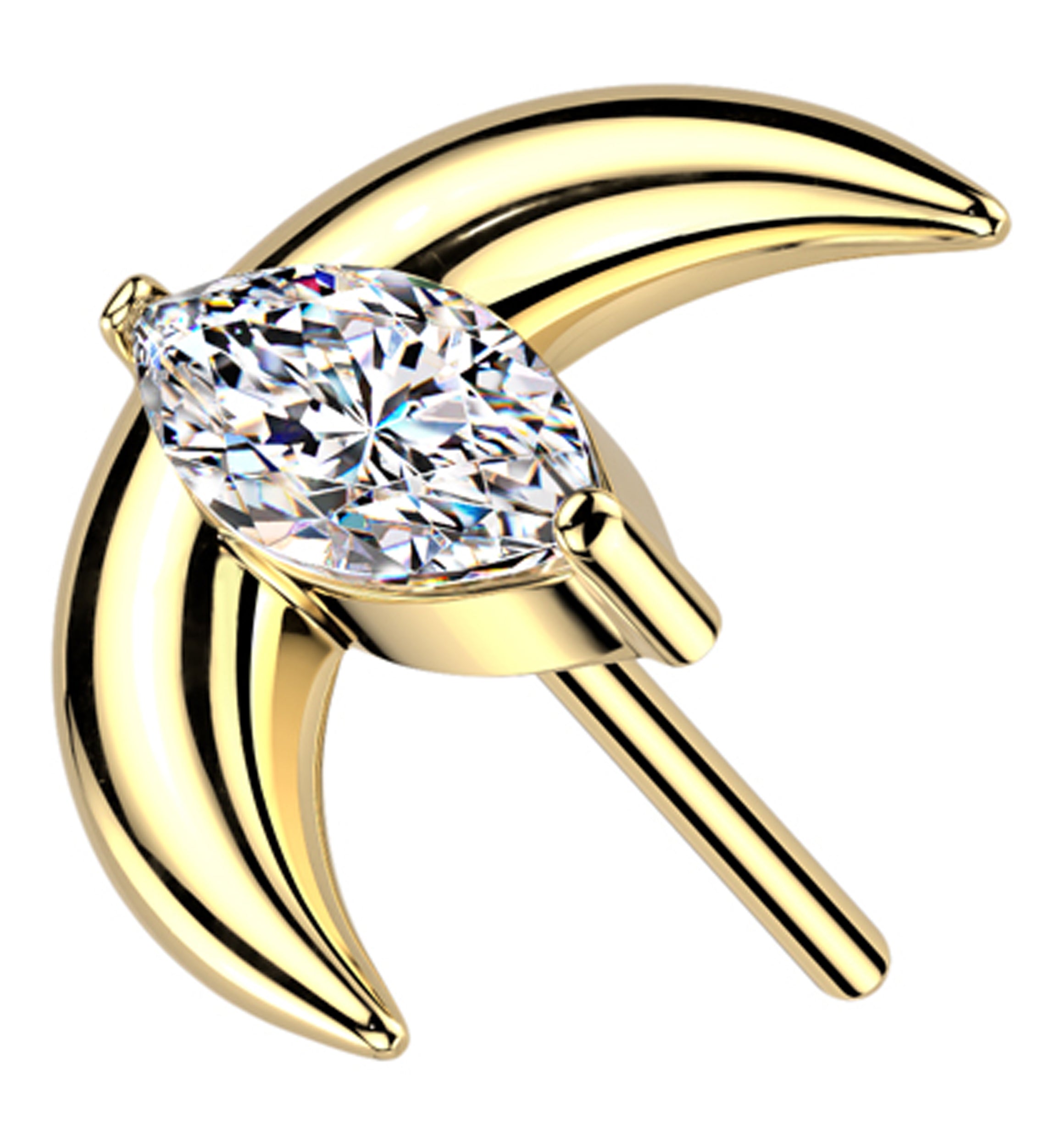 Gold PVD Half Moon Marquise Clear CZ Titanium Threadless Top