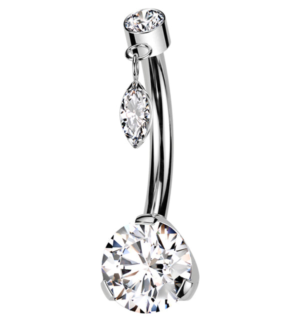 Oval Dangle Clear CZ Titanium Threadless Belly Button Ring