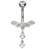 Petal Crown Clear CZ Dangle Stainless Steel Belly Button Ring