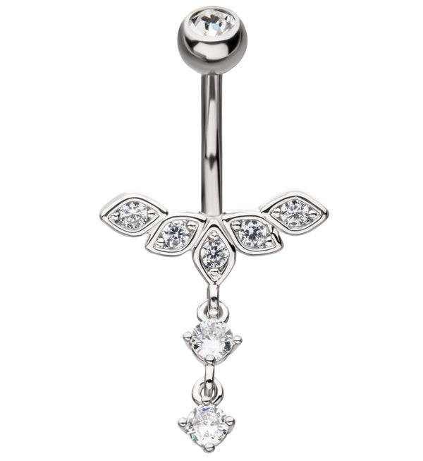 Petal Crown Clear CZ Dangle Stainless Steel Belly Button Ring