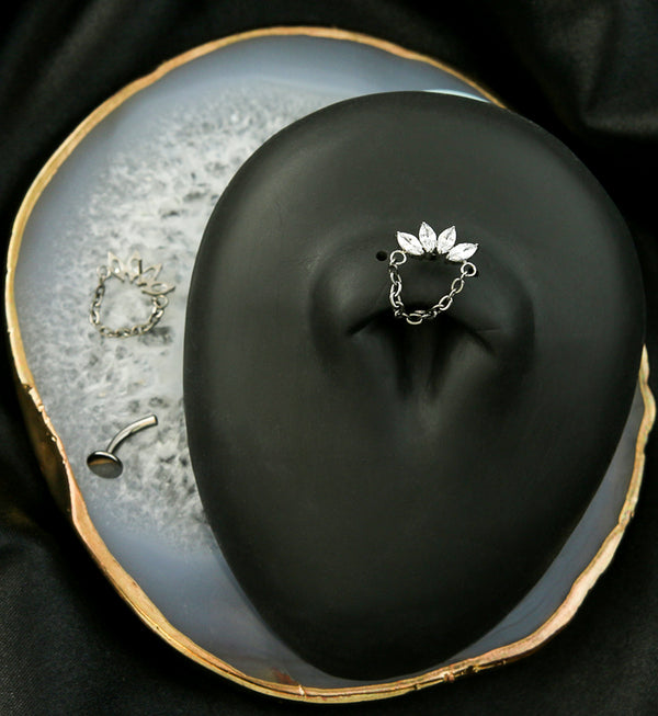 Quartet Dangle Clear CZ Titanium Threadless Belly Button Ring