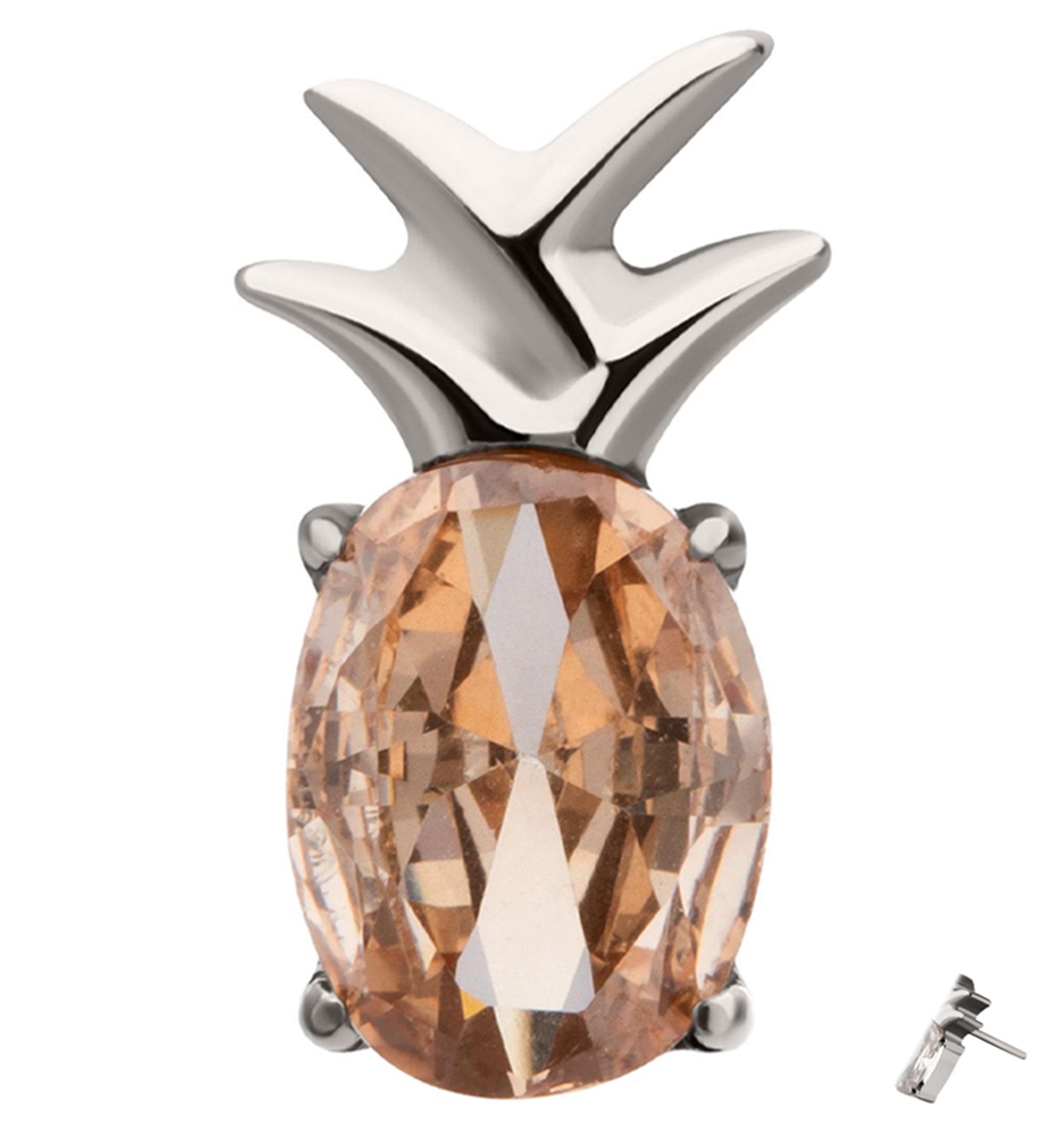 Queen Pineapple Champagne CZ Titanium Threadless Top