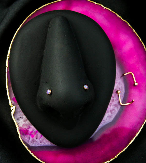Rose Gold PVD Purple Opalite Bezel Titanium Nose Screw Ring