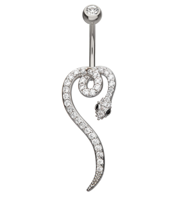 Slithering Snake Clear CZ Stainless Steel Belly Button Ring