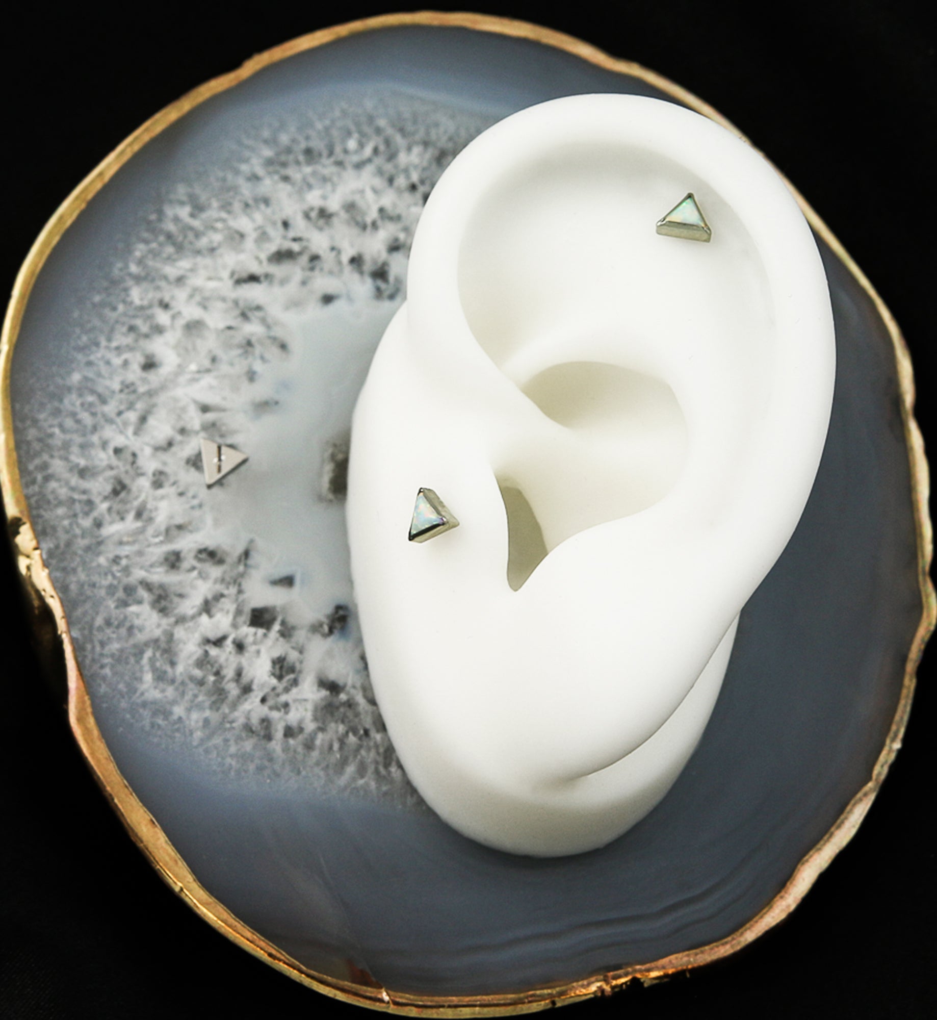 Triangle White Opal Titanium Threadless Top