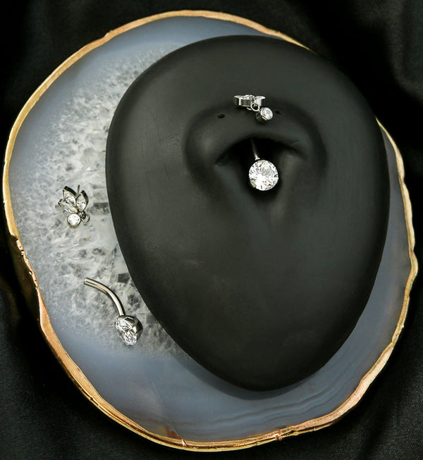 Triple Marquise Dangle Clear CZ Titanium Threadless Belly Button Ring