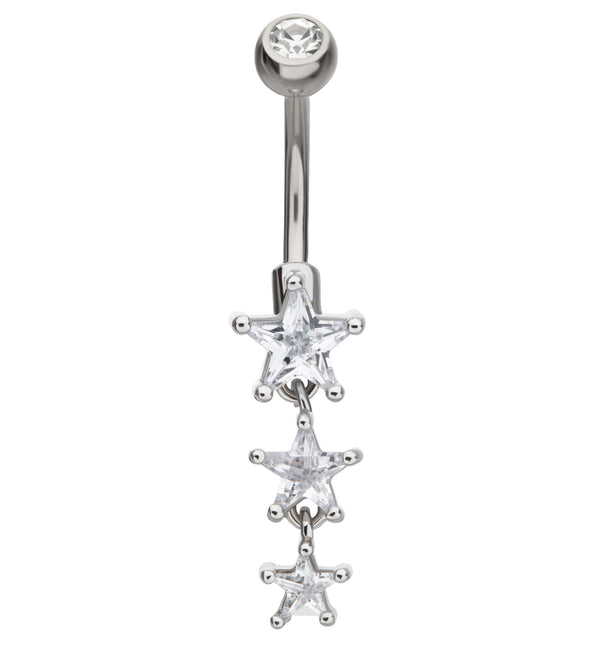 Triple Shooting Star Clear CZ Dangle Stainless Steel Belly Button Ring