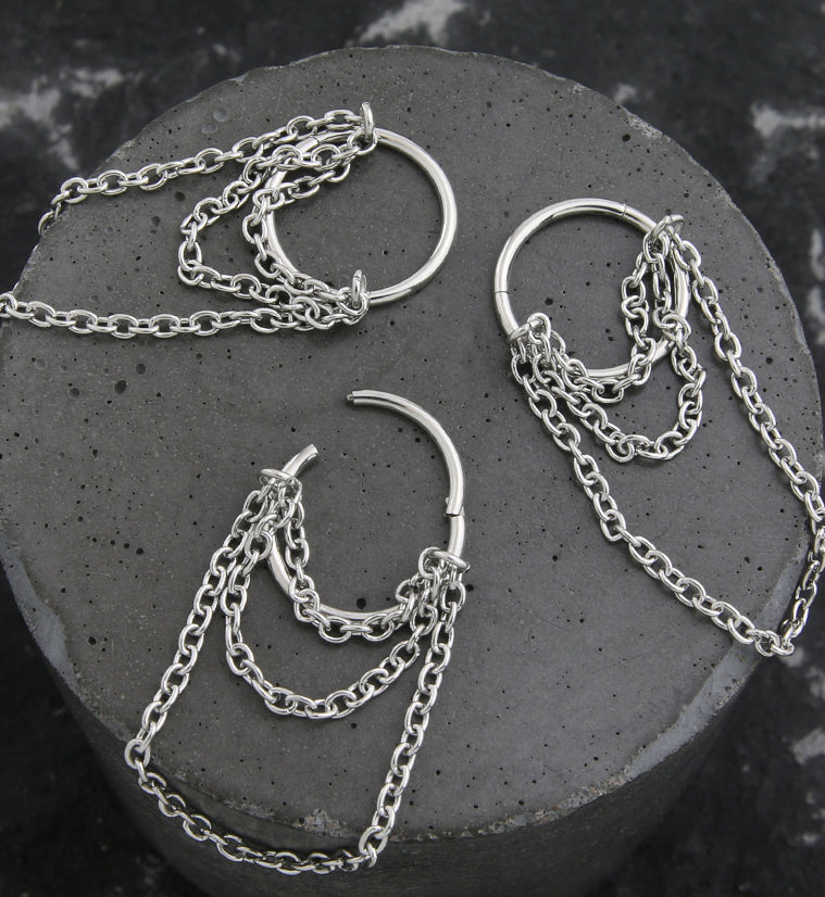 Abaft Triple Dangle Chain Stainless Steel Hinged Segment Ring