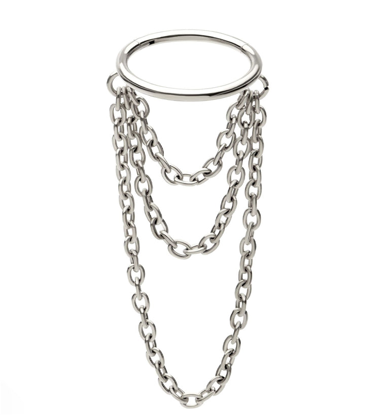 Silver Hoop Earrings Men Double Box Chain Dangle Stainless Steel Hinged ...
