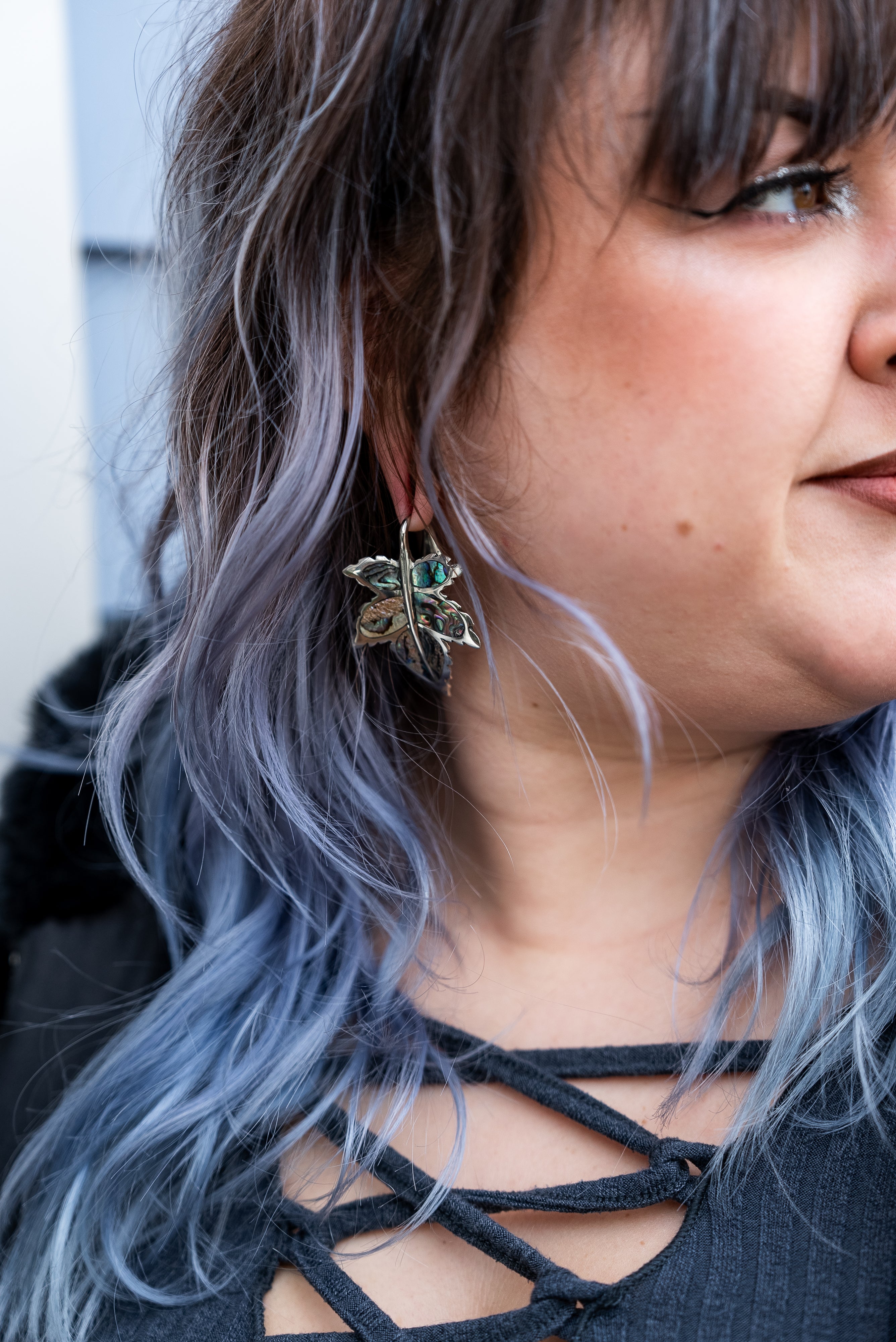 Abalone Leaf White Brass Ear Weights