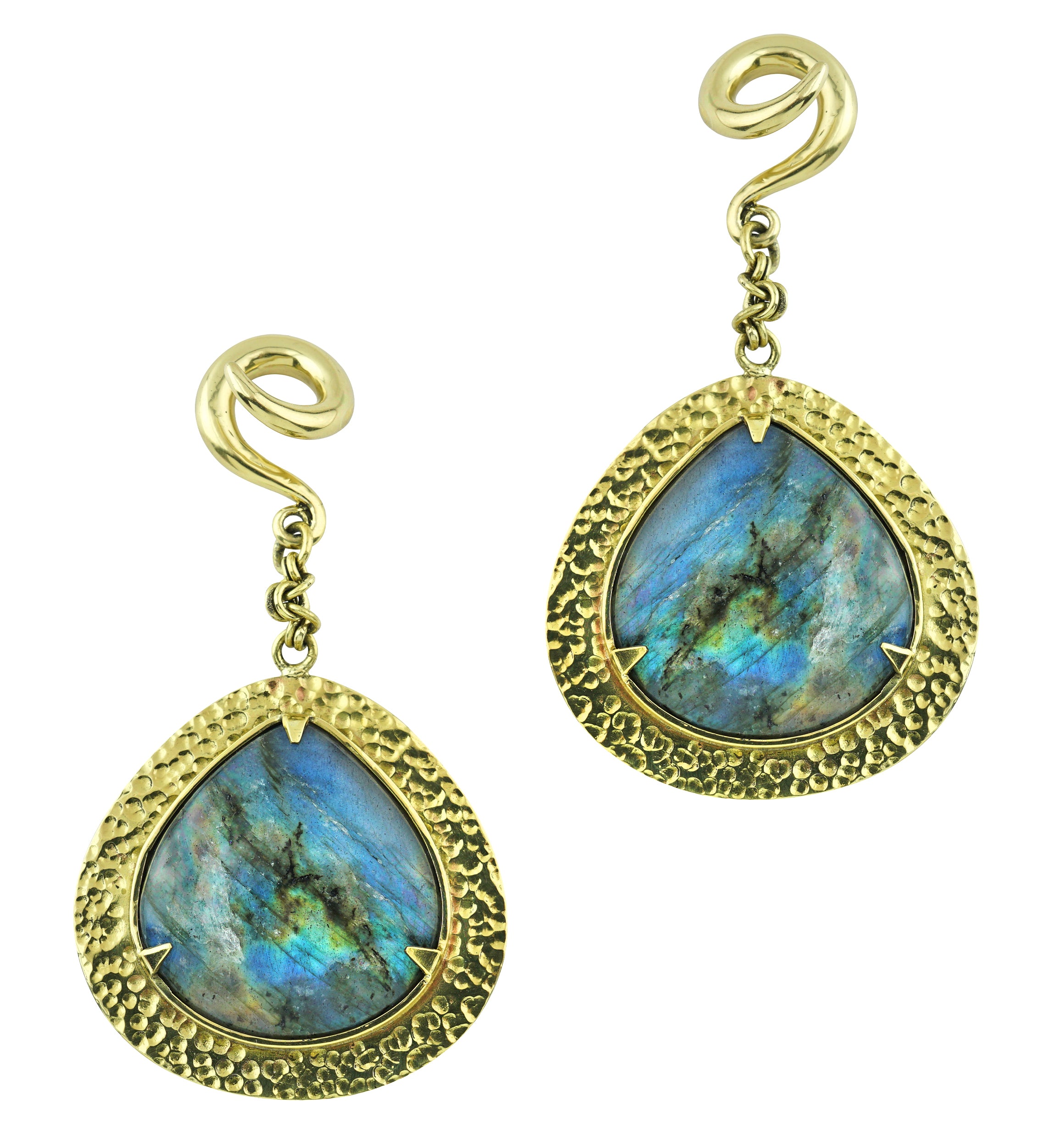 Abstract Labradorite Stone Hanging Brass Ear Weights