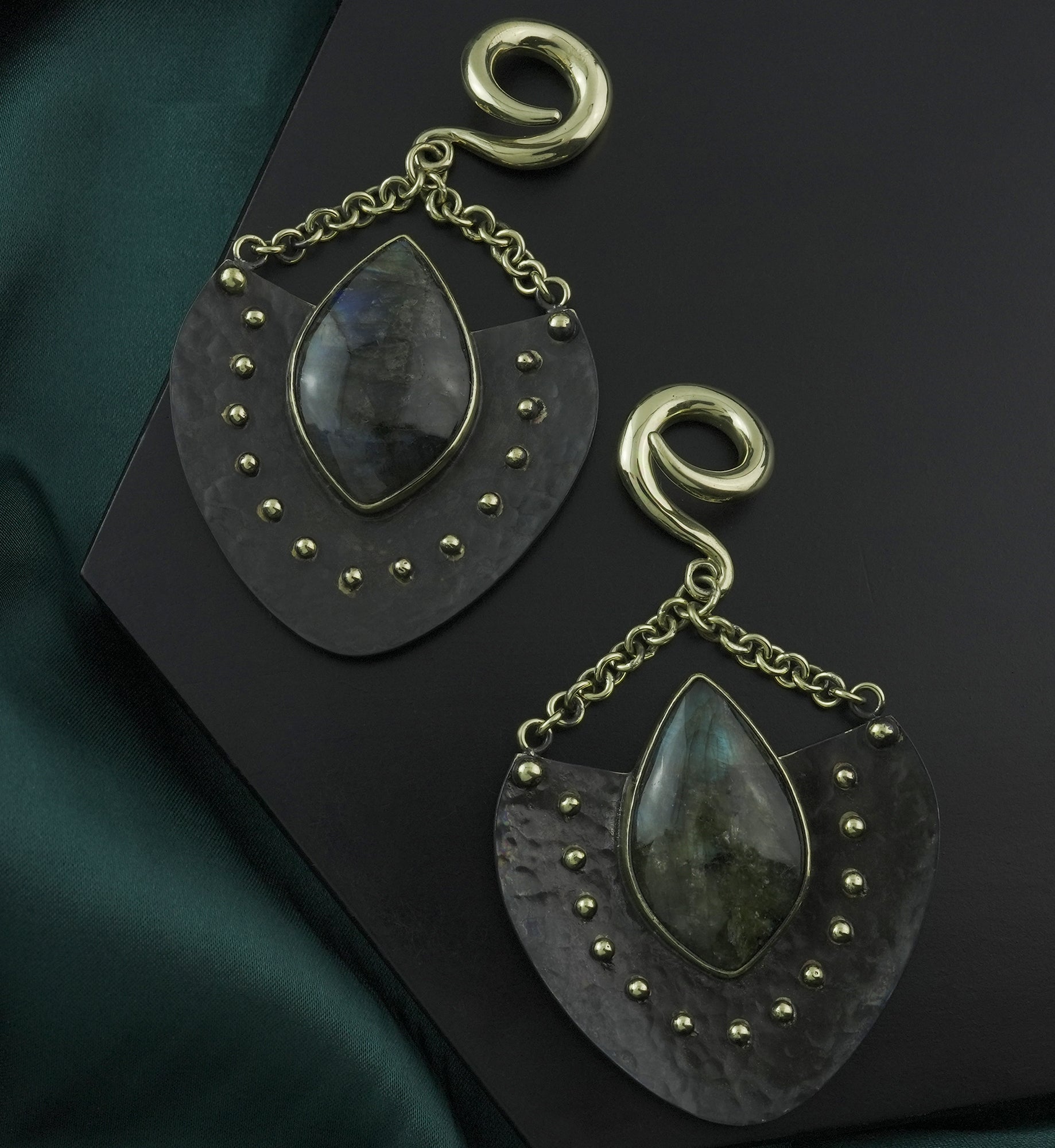 Aegis Labradorite Stone Hanging Brass Ear Weights
