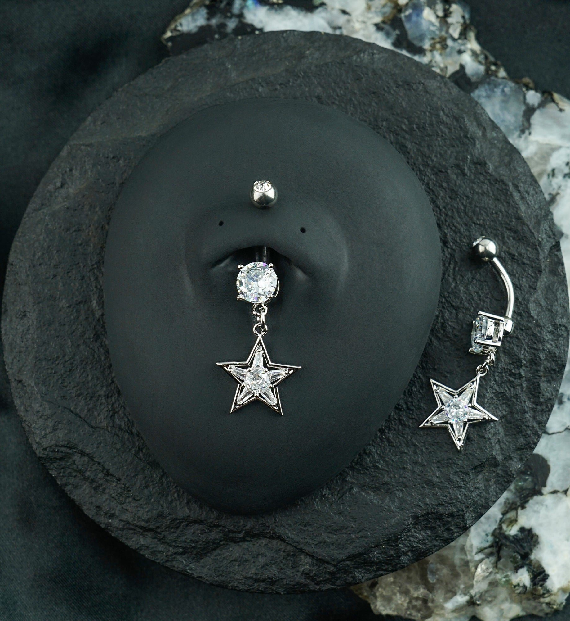 All Star CZ Dangle Stainless Steel Externally Threaded Belly Button Ring