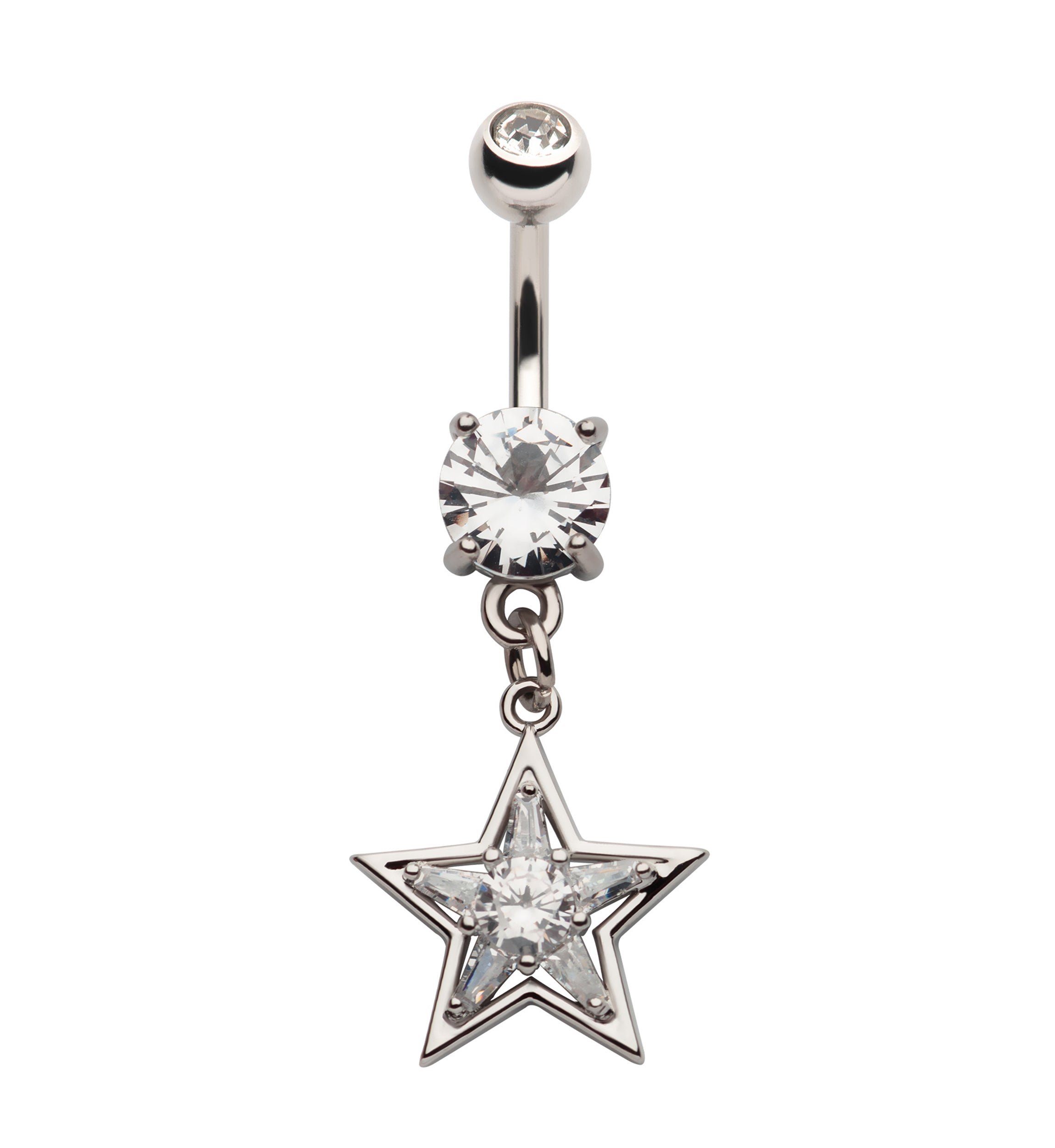 All Star CZ Dangle Stainless Steel Externally Threaded Belly Button Ring