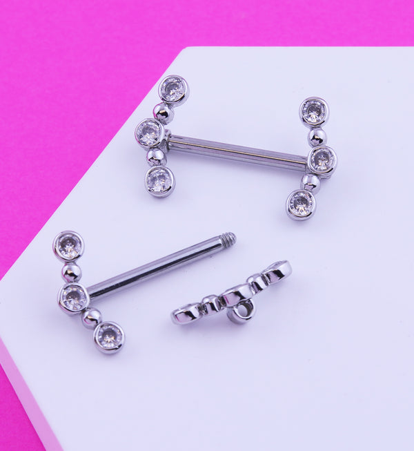 Alternate Arch Clear CZ Stainless Steel Nipple Barbell