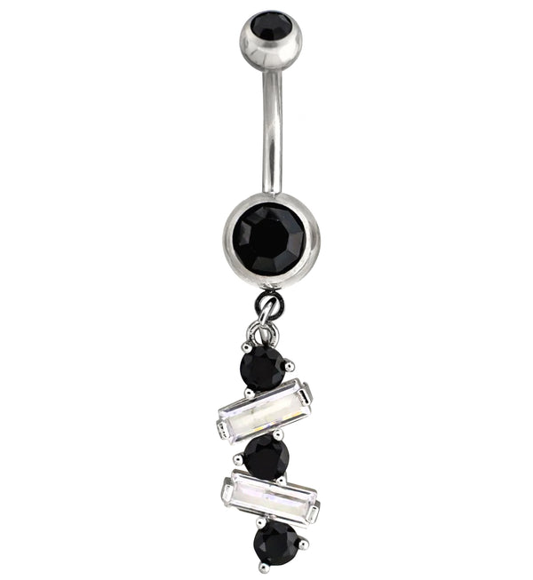 Alternate Baguette Black CZ Dangle Stainless Steel Belly Button Ring